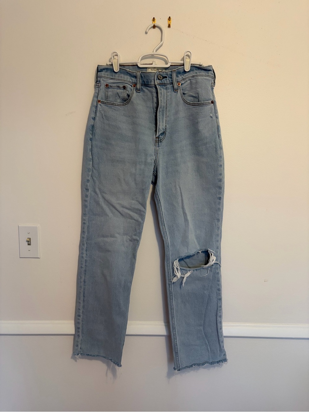Abercrombie & Fitch Light Blue Straight Leg Jeans with Knee Rip